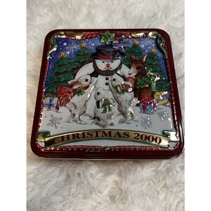 Christmas 2000 Vintage Retro Snowman Y2K Forest Friends Holiday Metal Tin Box